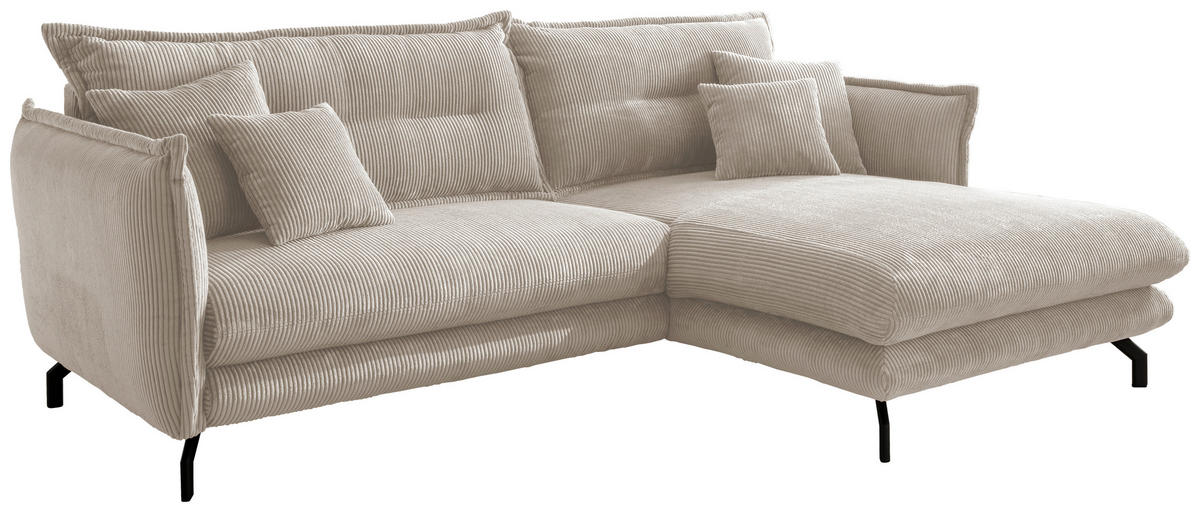 ECKSOFA in Cord Beige  - Beige/Schwarz, Modern, Textil/Metall (255/180cm) - Livetastic