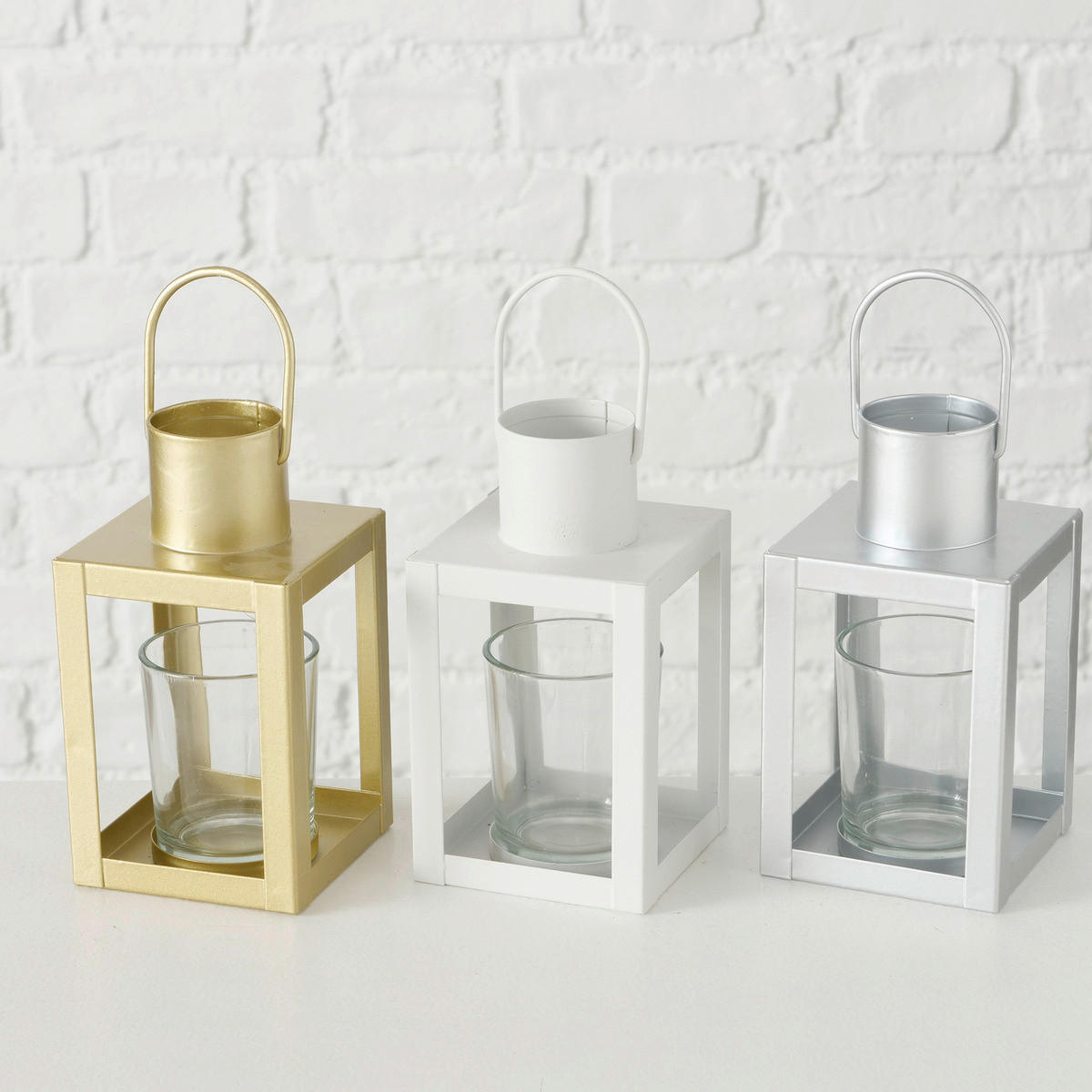 LÁMPÁS - aranyszínű/ezüstszínű, Trend, Üveg/fém (8/8/15cm)