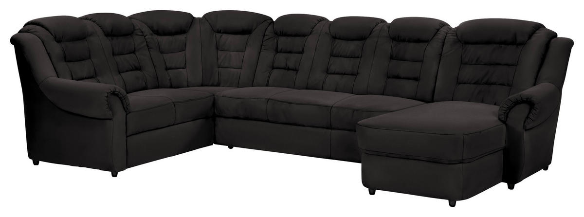 WOHNLANDSCHAFT Schwarz Lederlook  - Schwarz, KONVENTIONELL, Kunststoff/Textil (216/333/165cm) - Livetastic
