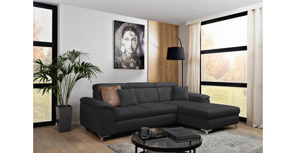 ECKSOFA Dunkelgrau Flachgewebe  - Chromfarben/Dunkelgrau, KONVENTIONELL, Textil/Metall (268/175cm) - Carryhome