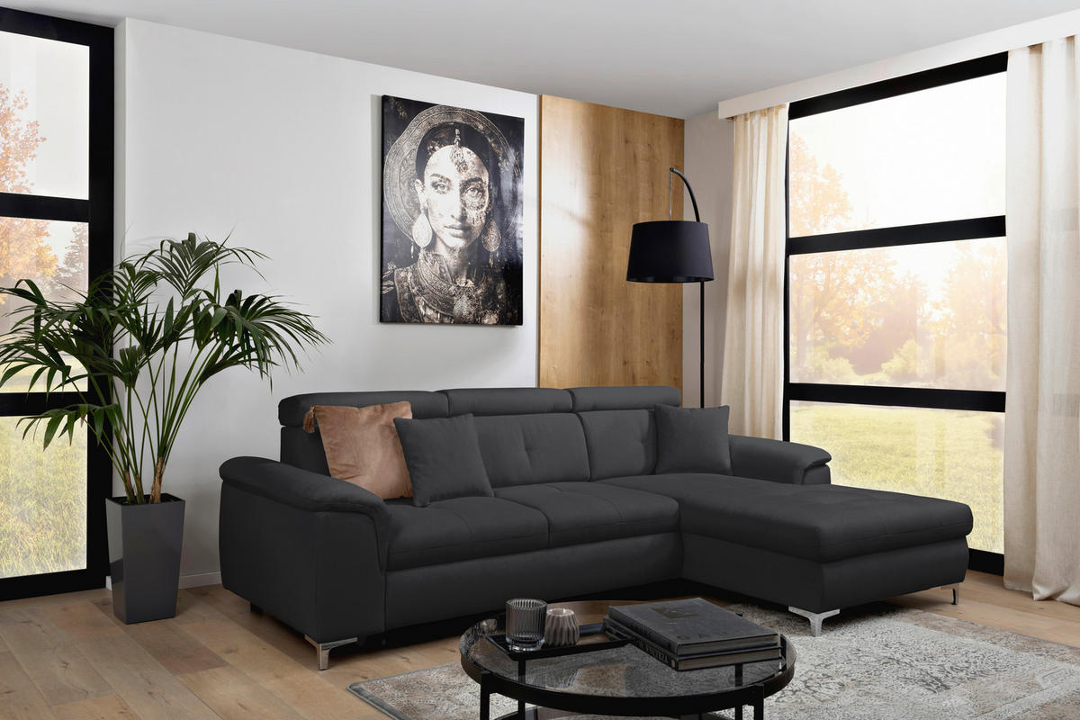 ECKSOFA Dunkelgrau Flachgewebe  - Chromfarben/Dunkelgrau, KONVENTIONELL, Textil/Metall (268/175cm) - Carryhome