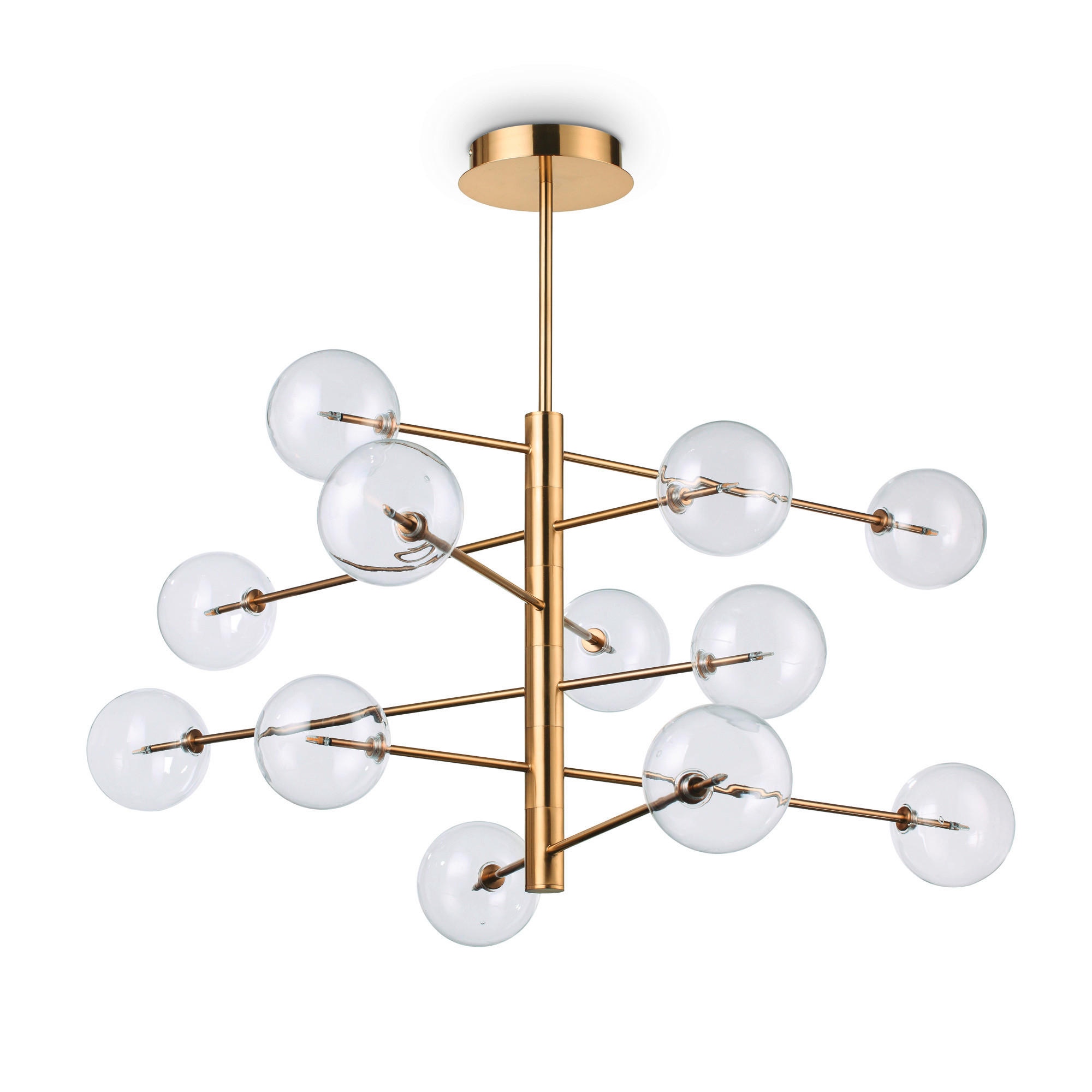 HÄNGELEUCHTE 124/90,5 cm  - Messingfarben, Design, Glas/Metall (124/90,5cm) - Ideal Lux