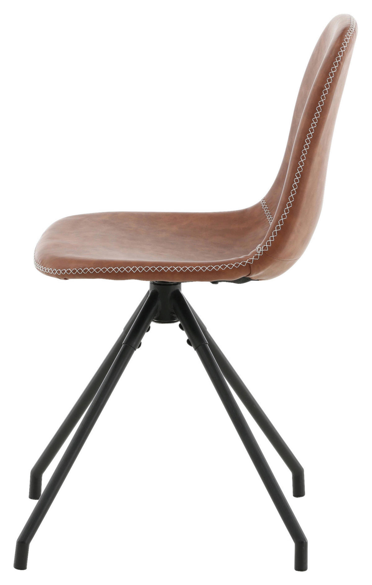 STUHL-SET 2 Stück  in Stahl Lederlook (vegan)  - Cognac/Schwarz, Design, Textil/Metall (44/88/54cm) - Livetastic