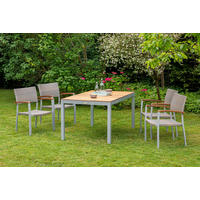 GARTENSESSEL-SET Akazie Aluminium Silberfarben, Akaziefarben, Beige  - Beige/Silberfarben, ROMANTIK / LANDHAUS, Holz/Kunststoff (60/85/55,5cm) - Gardenson