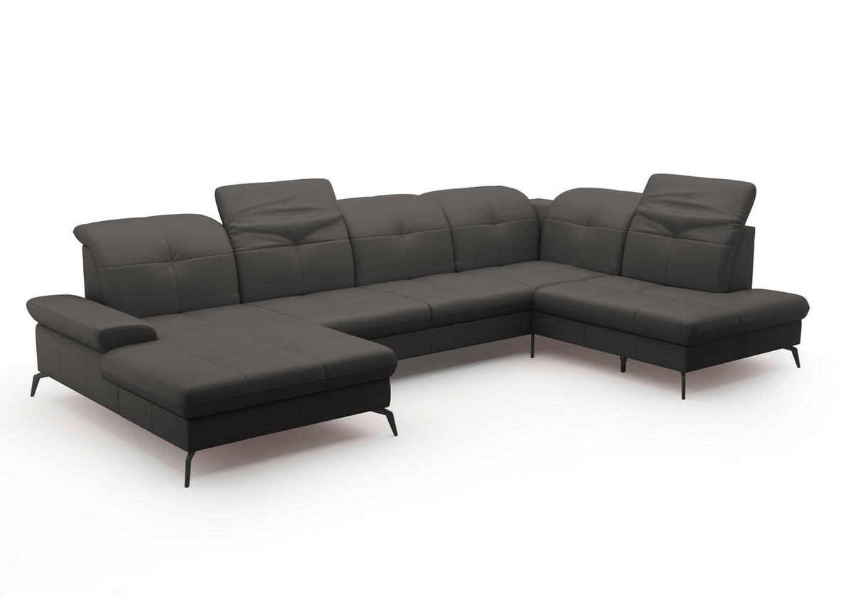 WOHNLANDSCHAFT in Echtleder Anthrazit  - Anthrazit/Schwarz, Konventionell, Leder/Metall (185/357/231cm) - Sit & More