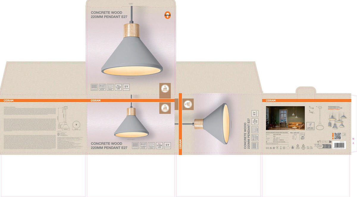 HÄNGELEUCHTE 22/122.5 cm  - Dunkelgrau/Naturfarben, Basics, Holz/Stein (22/122.5cm) - Osram