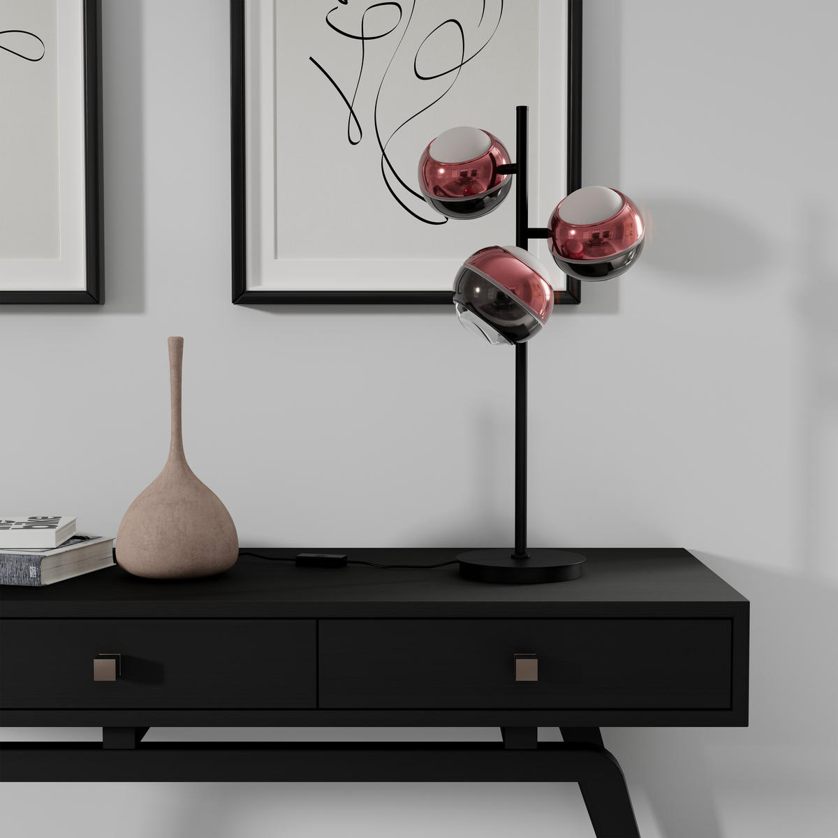 LED-TISCHLEUCHTE Easy 28/60 cm  - Schwarz/Kupferfarben, Design, Glas/Kunststoff (28/60cm) - Dieter Knoll