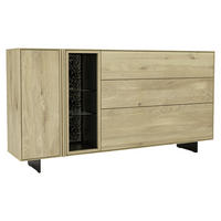 SIDEBOARD Eichefarben  189/97/41 cm  - Eichefarben/Schwarz, Natur, Glas/Leder (189/97/41cm) - Cassando