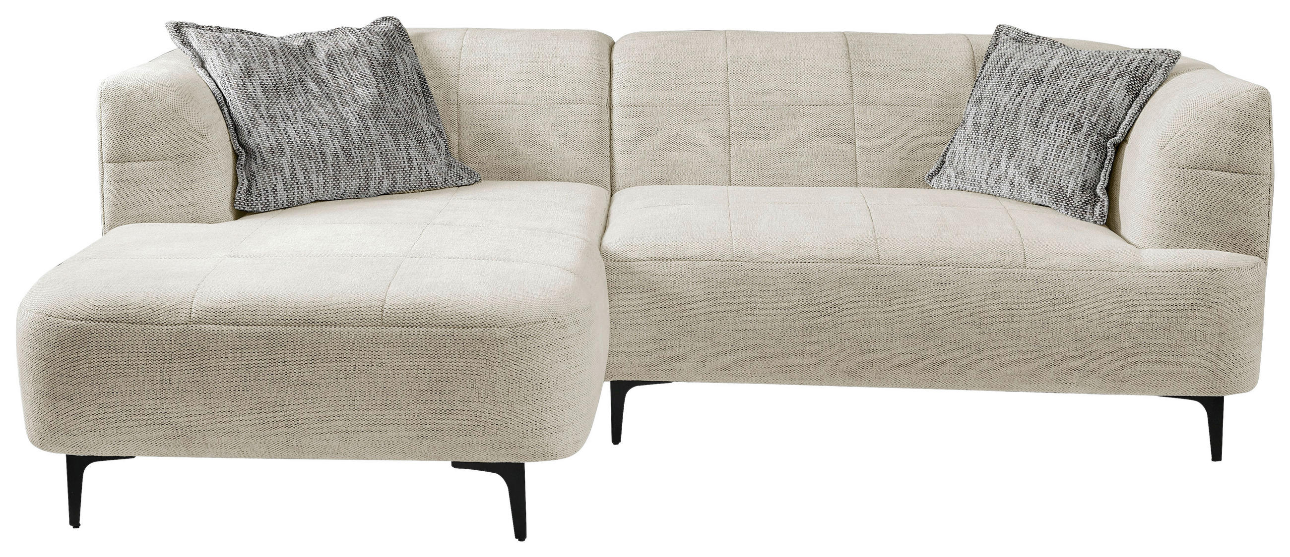 ECKSOFA Creme Struktur  - Creme/Schwarz, Design, Textil/Metall (158/247cm) - MID.YOU