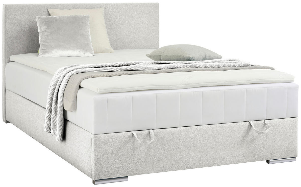 BOXBETT 140/200 cm,  in Ecru, Matratze, Bettkasten, Topper, H3 = fest  - Chromfarben/Ecru, KONVENTIONELL, Kunststoff/Textil (140/200cm) - Boxxx