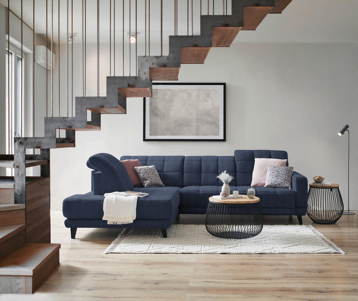 ECKSOFA in Webstoff Dunkelblau  - Schwarz/Dunkelblau, Design, Holz/Textil (216/302cm) - Xora