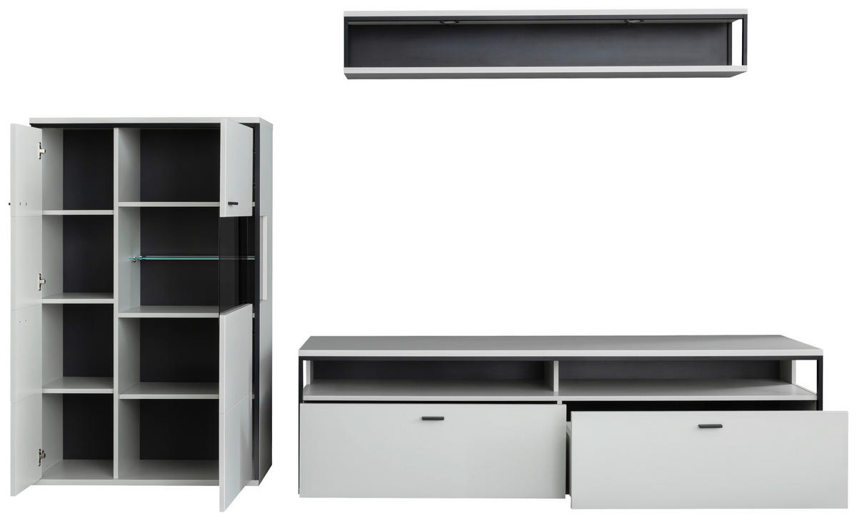 WOHNWAND  in Schwarz, Weiss 278/199/51 cm  - Weiss/Schwarz, Design, Glas/Holzwerkstoff (278/199/51cm) - Stylife