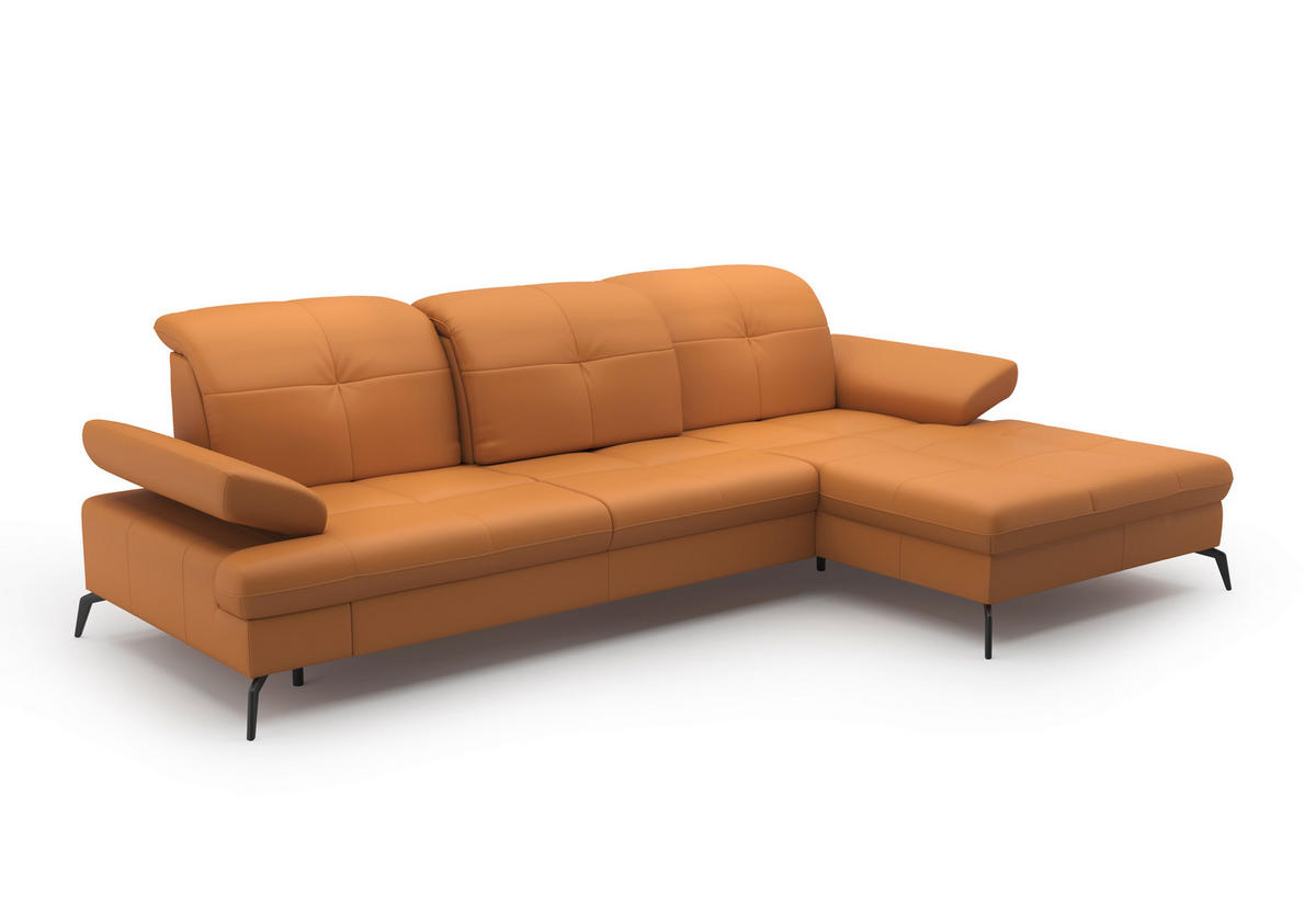 ECKSOFA in Echtleder Currygelb  - Currygelb/Schwarz, Konventionell, Leder/Metall (279/185cm) - Sit & More