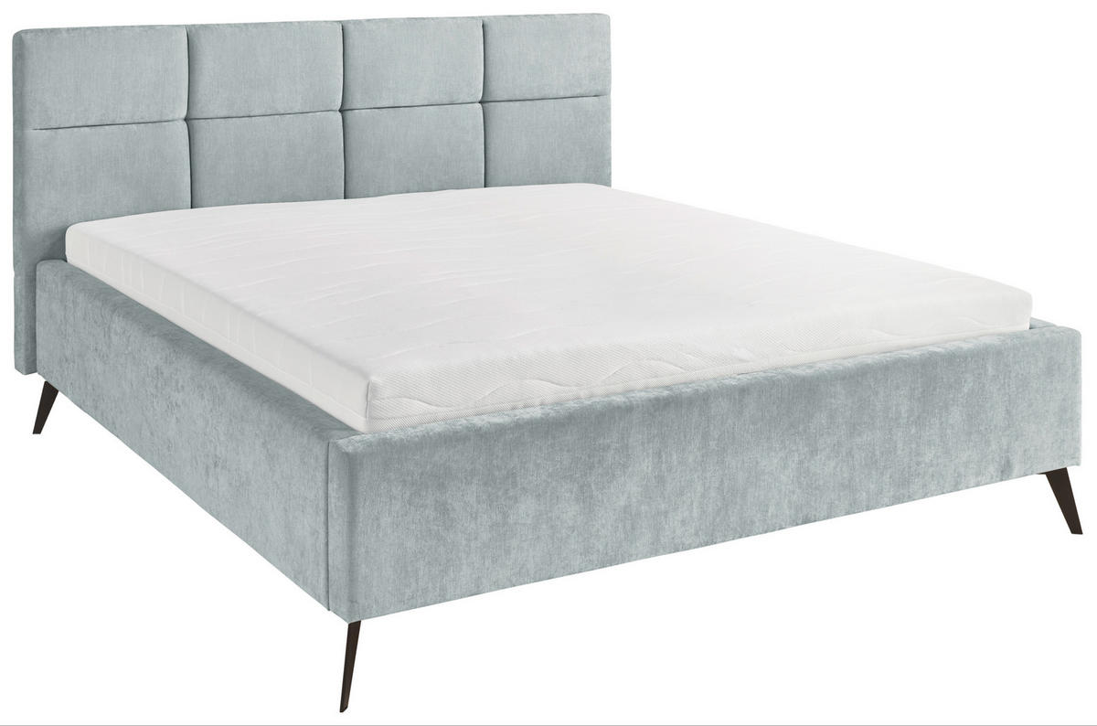 POLSTERBETT 140/200 cm,  in Hellblau,  - Schwarz/Hellblau, KONVENTIONELL, Textil/Metall (140/200cm) - SetOne by Musterring