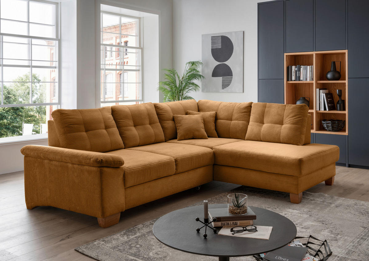 ECKSOFA in Cord Goldfarben  - Goldfarben/Naturfarben, Modern, Holz/Textil (274/206cm) - Livetastic