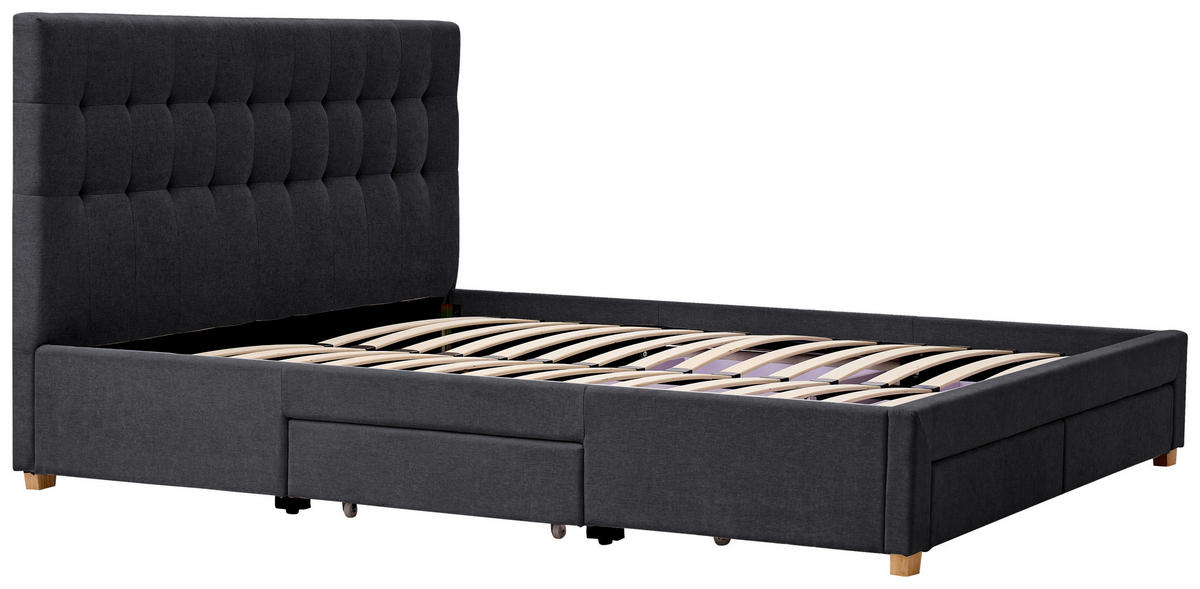 POLSTERBETT 140/200 cm, inkl. gepolstertes Kopfteil, Lattenrost, Bettschubladen,  in Dunkelgrau  - Dunkelgrau/Naturfarben, Design, Holz/Textil (140/200cm) - Boxxx