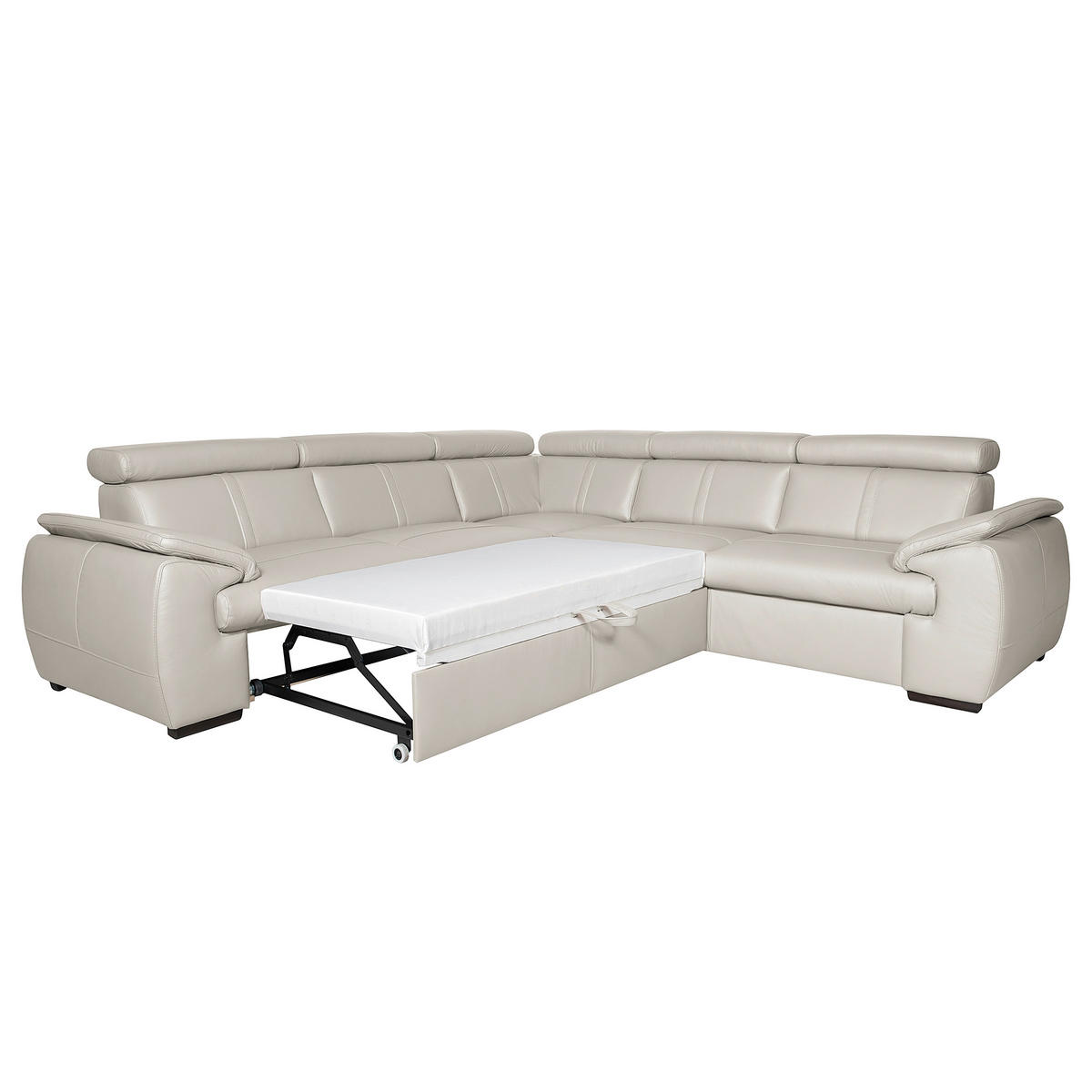 ECKSOFA  in Echtleder Platinfarben  - Platinfarben/Wengefarben, Design, Leder/Holz (265/265cm) - Livetastic