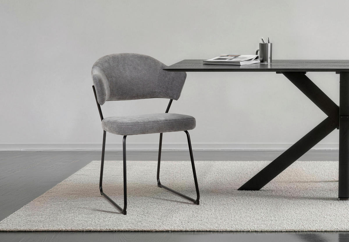 STUHL - Dunkelgrau/Schwarz, Design, Textil/Metall (57/82/62cm) - Novel