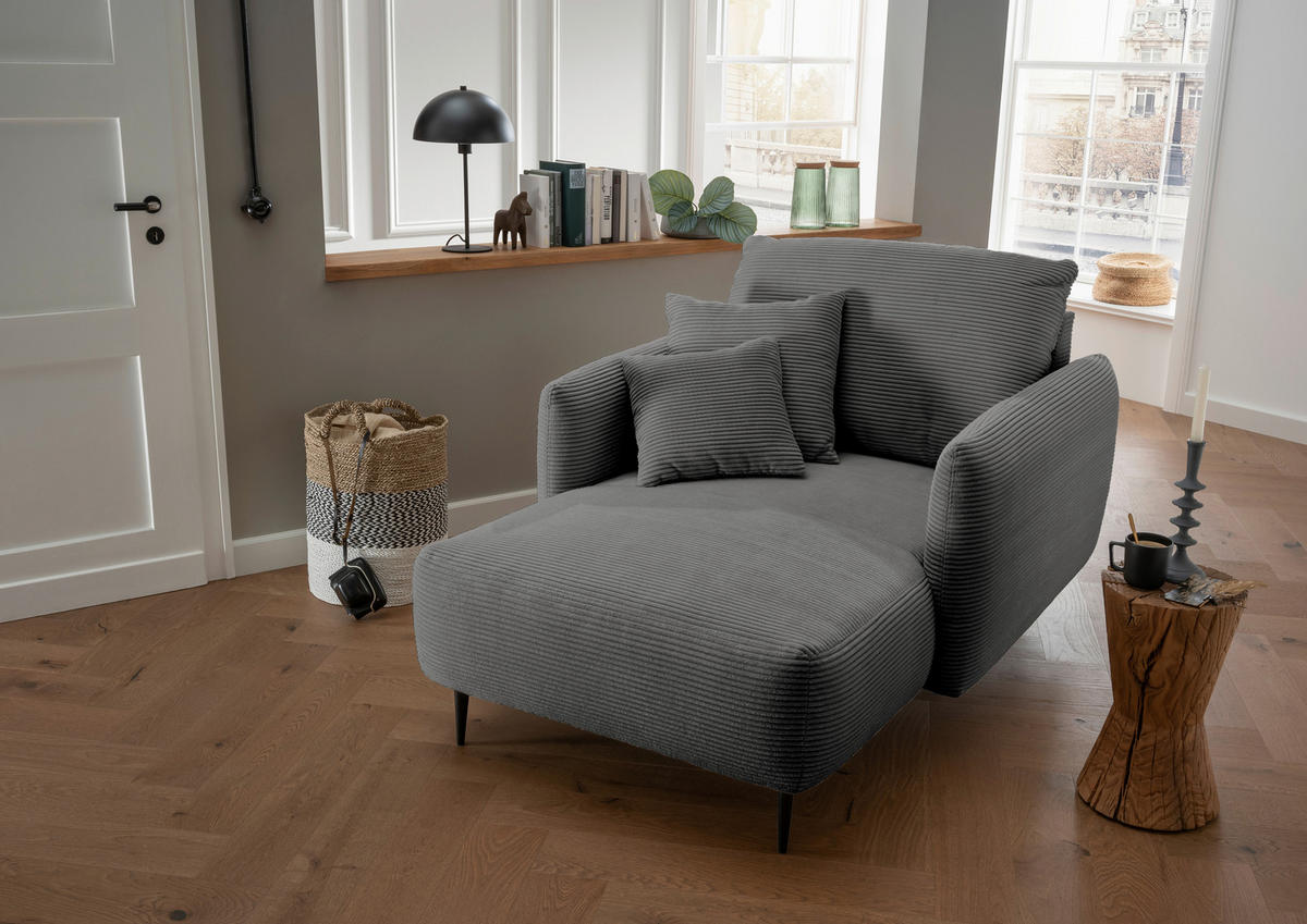 XXL-SESSEL in Cord Grau  - Schwarz/Grau, Design, Textil/Metall (112/95/158cm) - Livetastic