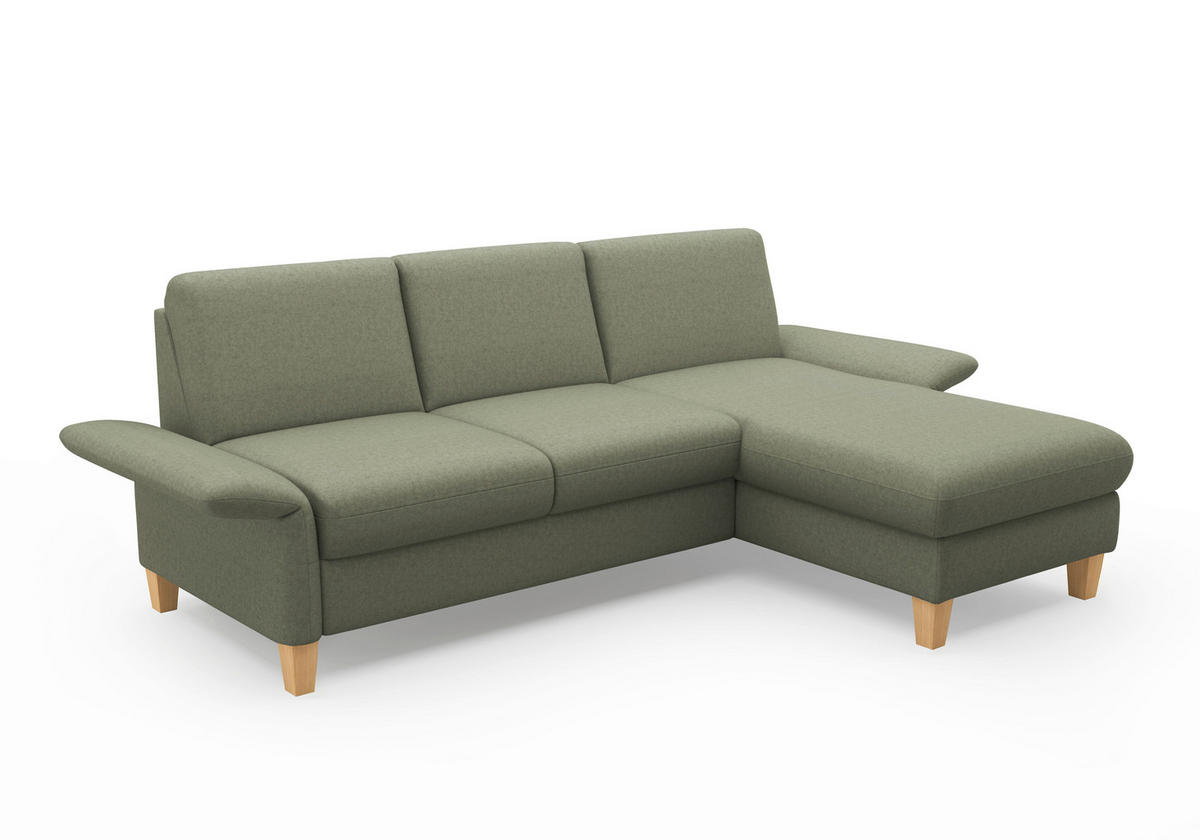 ECKSOFA in Flachgewebe Olivgrün  251/164 cm  - Eichefarben/Olivgrün, KONVENTIONELL, Holz/Textil (251/164cm) - Sit & More