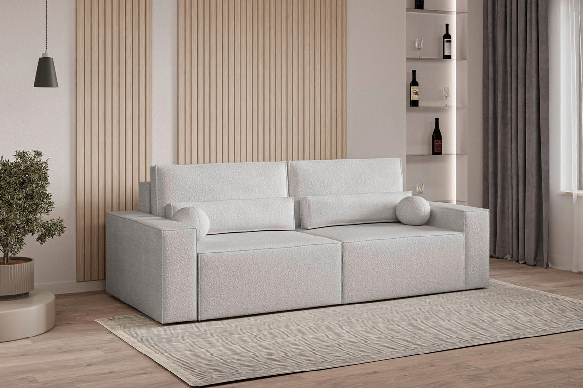 SCHLAFSOFA BRAZIL SOFA in Bouclé Hellgrau  - Silberfarben/Hellgrau, Design, Textil (248/92/110cm) - MID.YOU