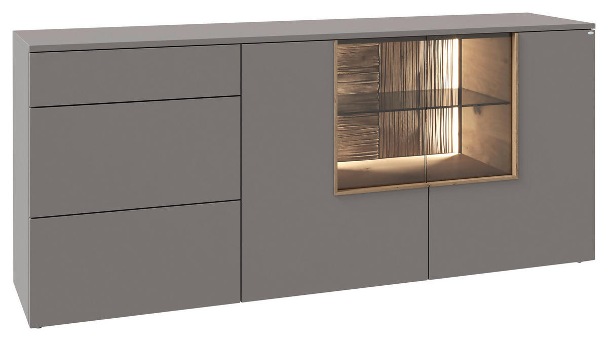 SIDEBOARD VLACERA LIVING 192/84/45 cm 3 Schublade(n)  - Taupe/Wildeiche, Design, Glas/Holz (192/84/45cm) - Voglauer