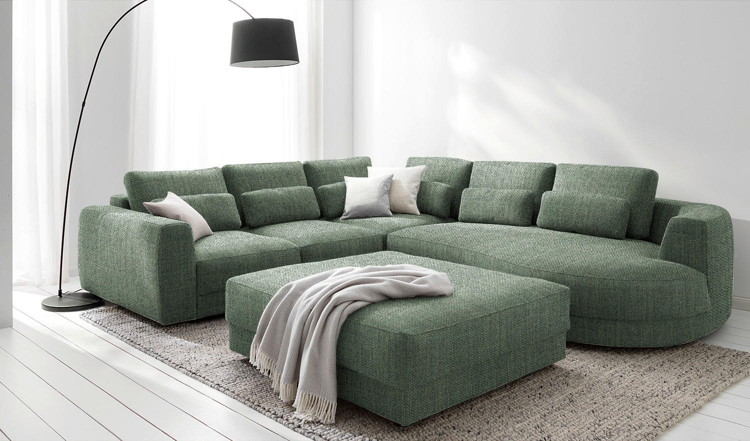 HOCKER in Textil Olivgrün  - Schwarz/Olivgrün, Design, Kunststoff/Textil (105/38/117cm) - home24