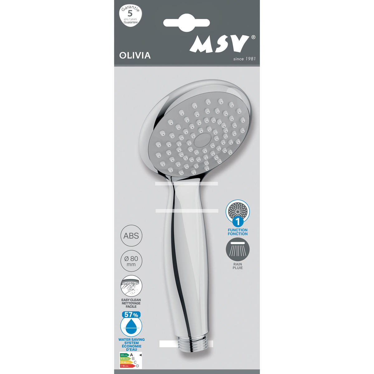DUSCHKOPF   - Chromfarben, Basics, Kunststoff (8/20/8cm) - MSV