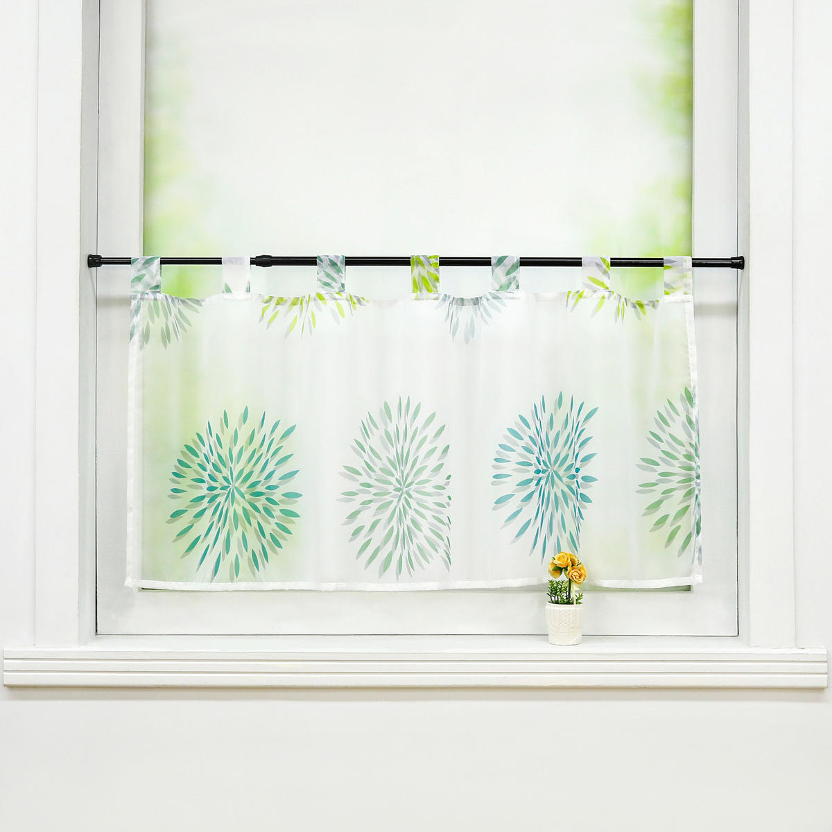 SCHEIBENGARDINE   90/60 cm   - Weiß/Hellgrün, Basics, Textil (90/60cm)