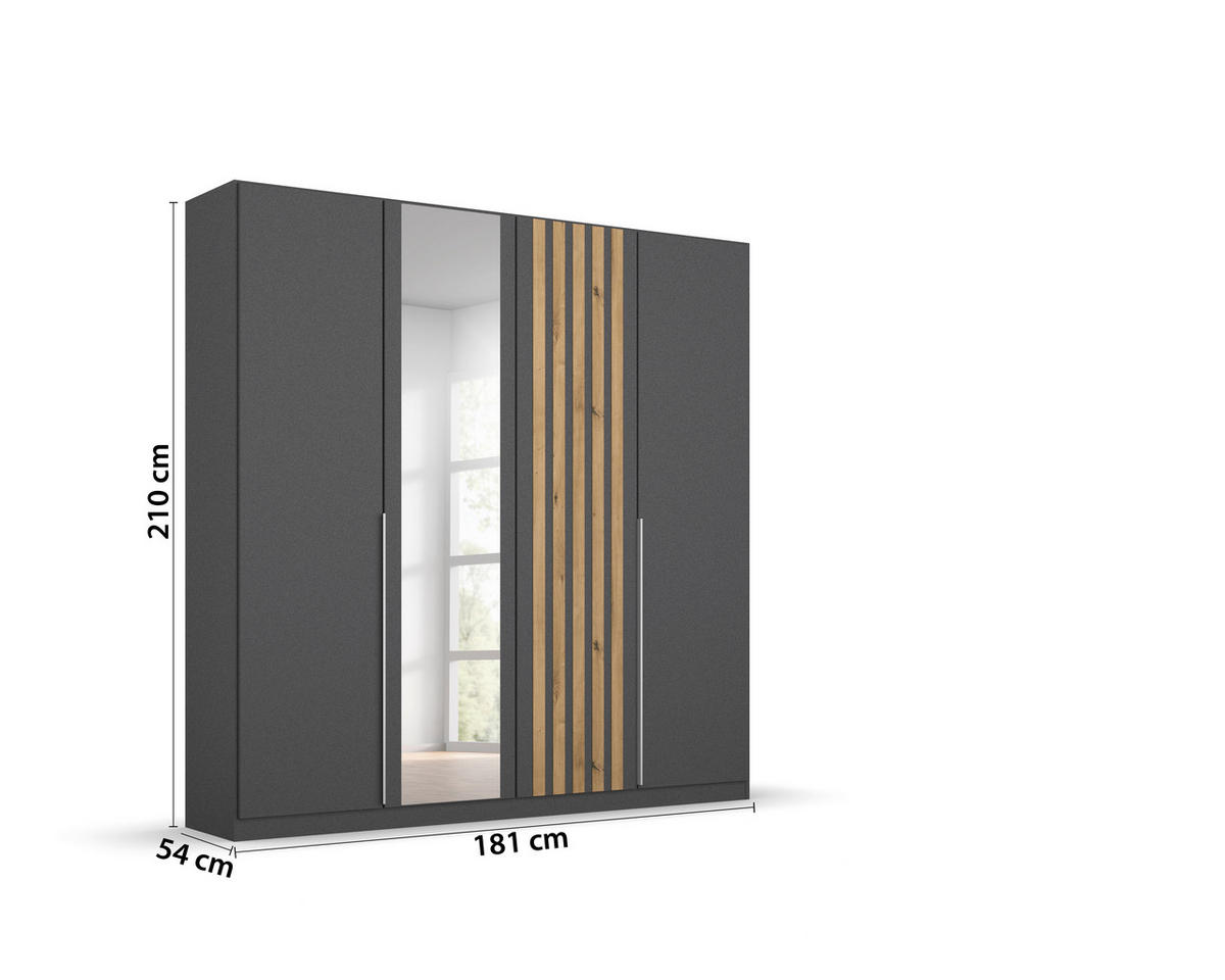 DREHTÜRENSCHRANK in Grau, Eiche Artisan  - Alufarben/Eiche Artisan, Modern, Holzwerkstoff/Metall (181/210/54cm) - Rauch Möbel