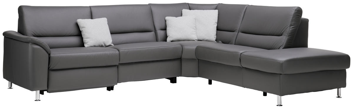 ECKSOFA in Echtleder Grau  - Alufarben/Grau, Konventionell, Leder/Metall (290/249cm) - Beldomo Premium