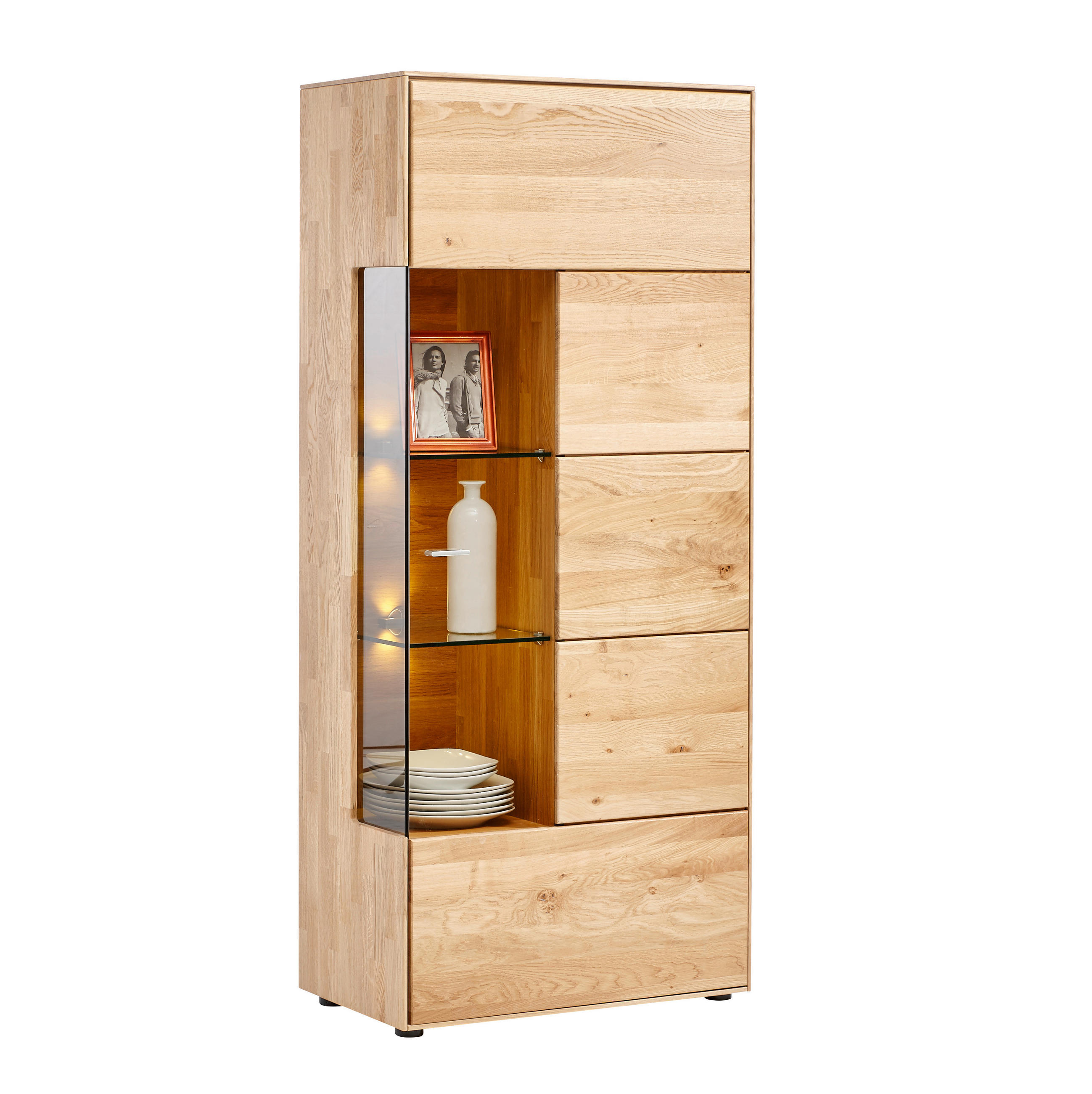 VITRINE in massiv Wildeiche Eichefarben  - Edelstahlfarben/Eichefarben, KONVENTIONELL, Glas/Holz (70,7/164,2/40,9cm) - Valnatura