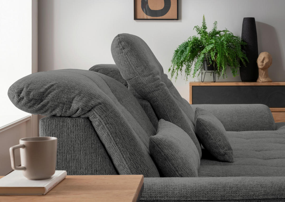 ECKSOFA in Chenille Graubraun  - Chromfarben/Graubraun, Modern, Textil/Metall (314/184cm) - Livetastic