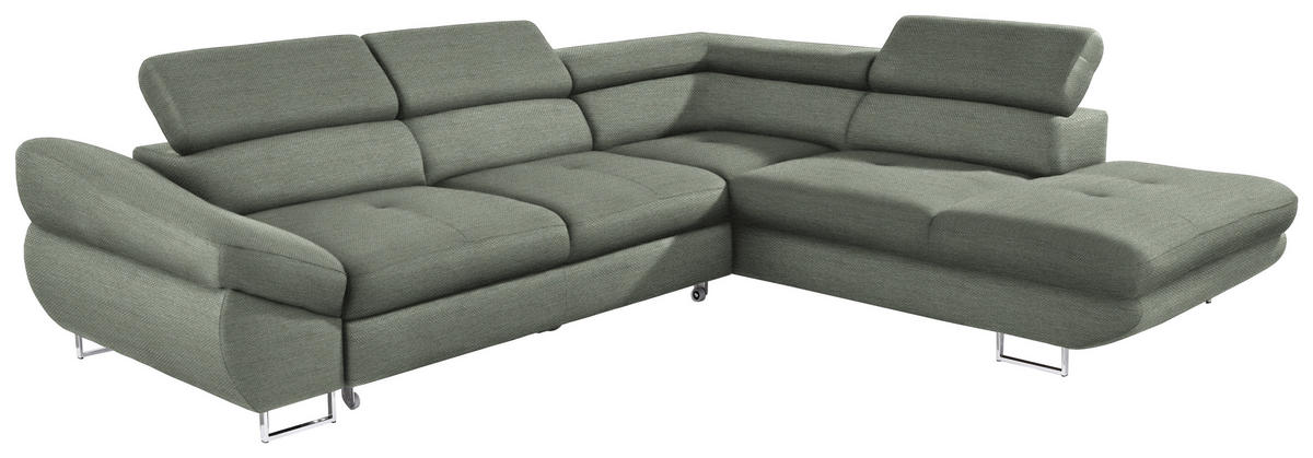ECKSOFA in Webstoff Grau, Grün  - Grau/Grün, Design, Textil/Metall (280/235cm) - Hom`in