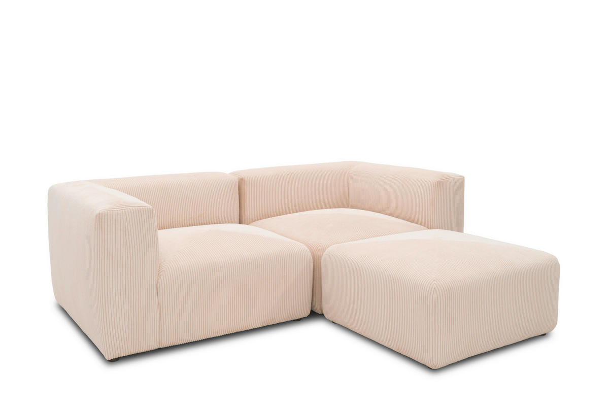 ECKSOFA Creme Cord, Mikrofaser  - Creme/Schwarz, Design, Kunststoff/Textil (216/69/193cm) - MID.YOU
