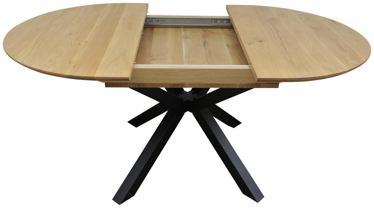ESSTISCH 120-160/100/75 cm Echtholz  Holz, Metall oval Eichefarben  - Eichefarben, KONVENTIONELL, Holz/Metall (120-160/100/75cm) - VanDerken