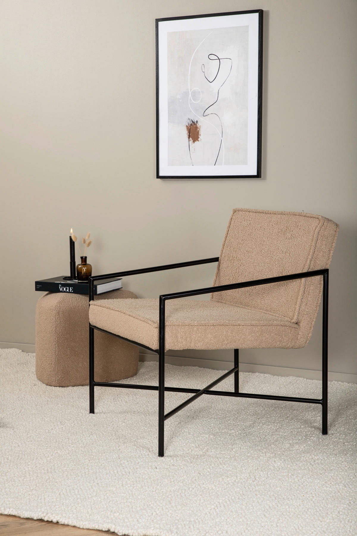 SESSEL in Teddystoff Schwarz, Beige  - Beige/Schwarz, Design, Textil/Metall (66/78/65cm) - Livetastic