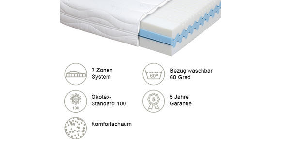 KOMFORTSCHAUMMATRATZE MONA 1000 90/200 cm 20 cm - Anthrazit/Weiß, Basics, Textil (90/200cm) - Dieter Knoll
