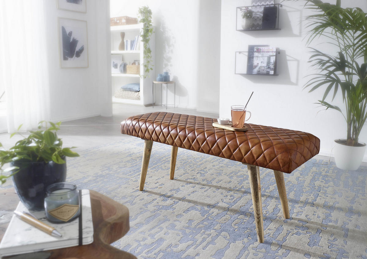 HOCKERBANK in Leder Braun  - Naturfarben/Braun, Modern, Leder/Holz (115/53/38cm) - MID.YOU
