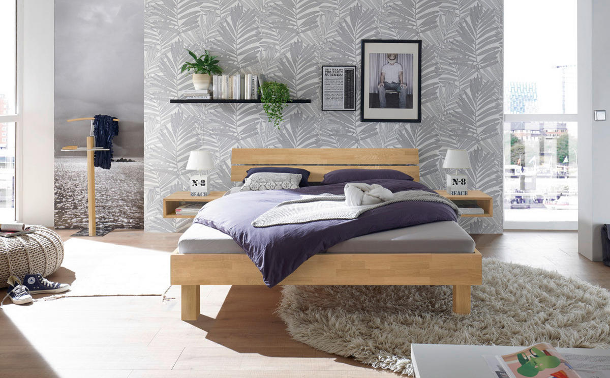 BETT 140/200 cm  in Eiche Bianco   - Eiche Bianco/Eichefarben, Natur, Holz (140/200cm) - Hasena
