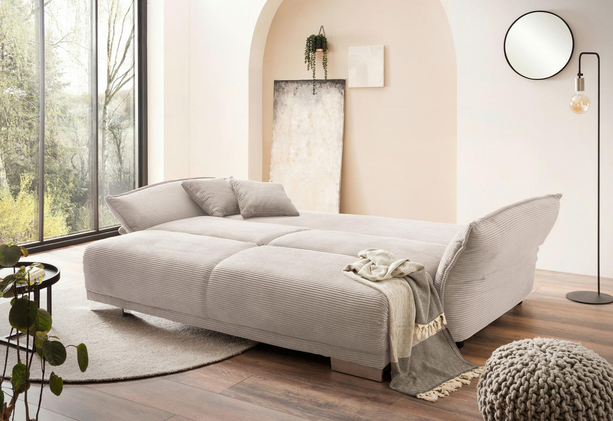 BIGSOFA in Cord Beige  - Chromfarben/Beige, Modern, Kunststoff/Textil (242/71/90/131cm) - Livetastic