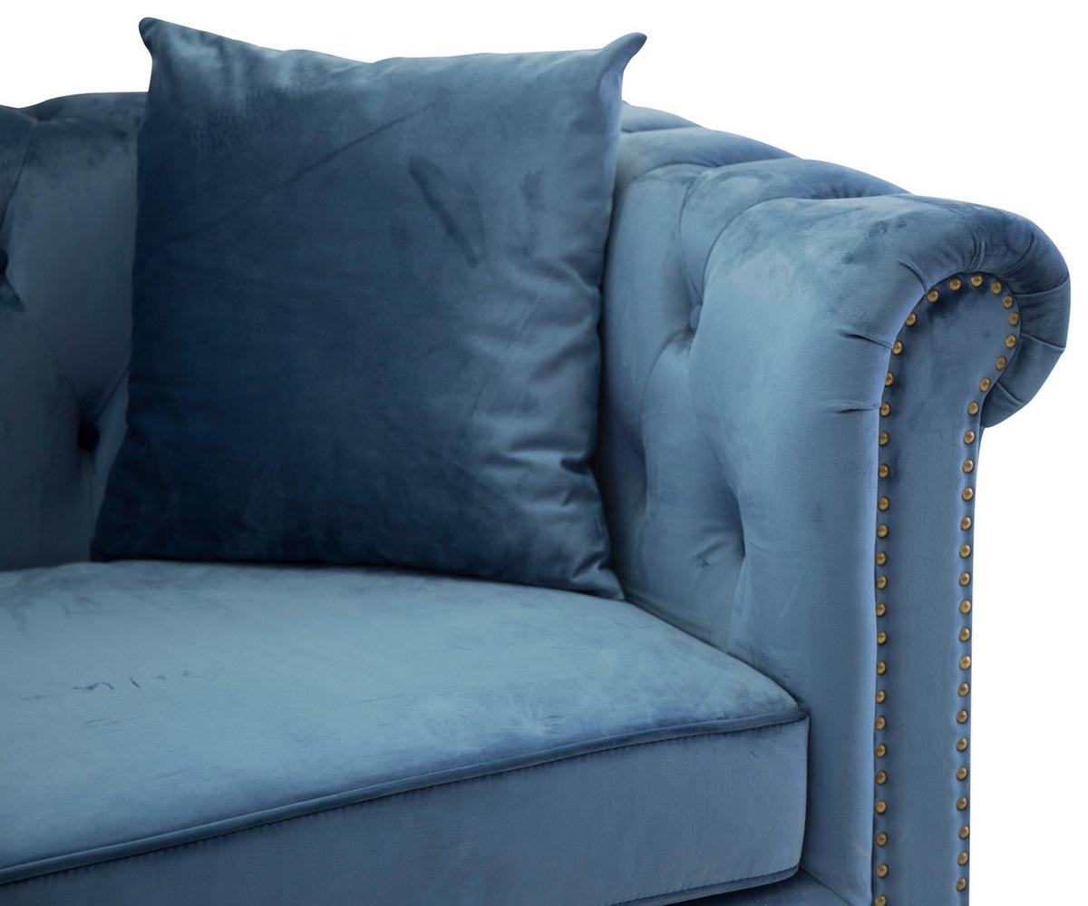CHESTERFIELDSOFFA i sammet blå  - blå, Design, metall/textil (217/80/88cm) - Livetastic