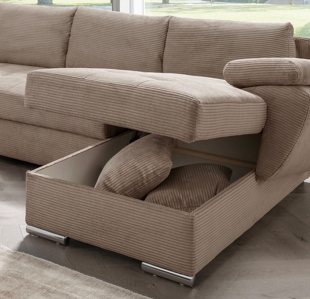 Wohnlandschaft tekstil  sivo-smeđa   - sivo-smeđa/boje kroma, Konvencionalno, tekstil/metal (219/305/157cm) - Livetastic
