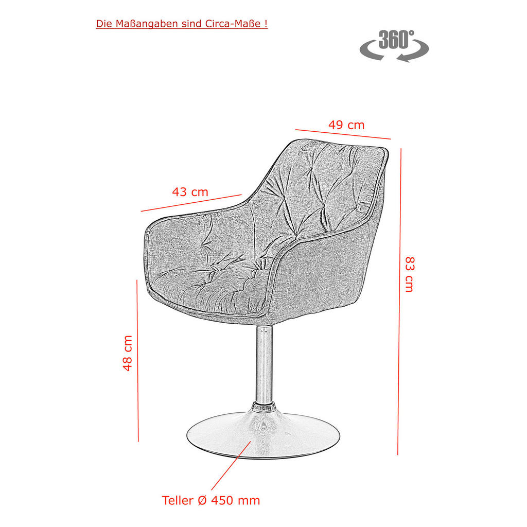 Thumbnail - Mid.you Armlehnstuhl-Set, Anthrazit, Metall, Textil, rund, Bodenplatte, 49x83x62 cm, Sitzfläche 360° drehbar, Esszimmer,...