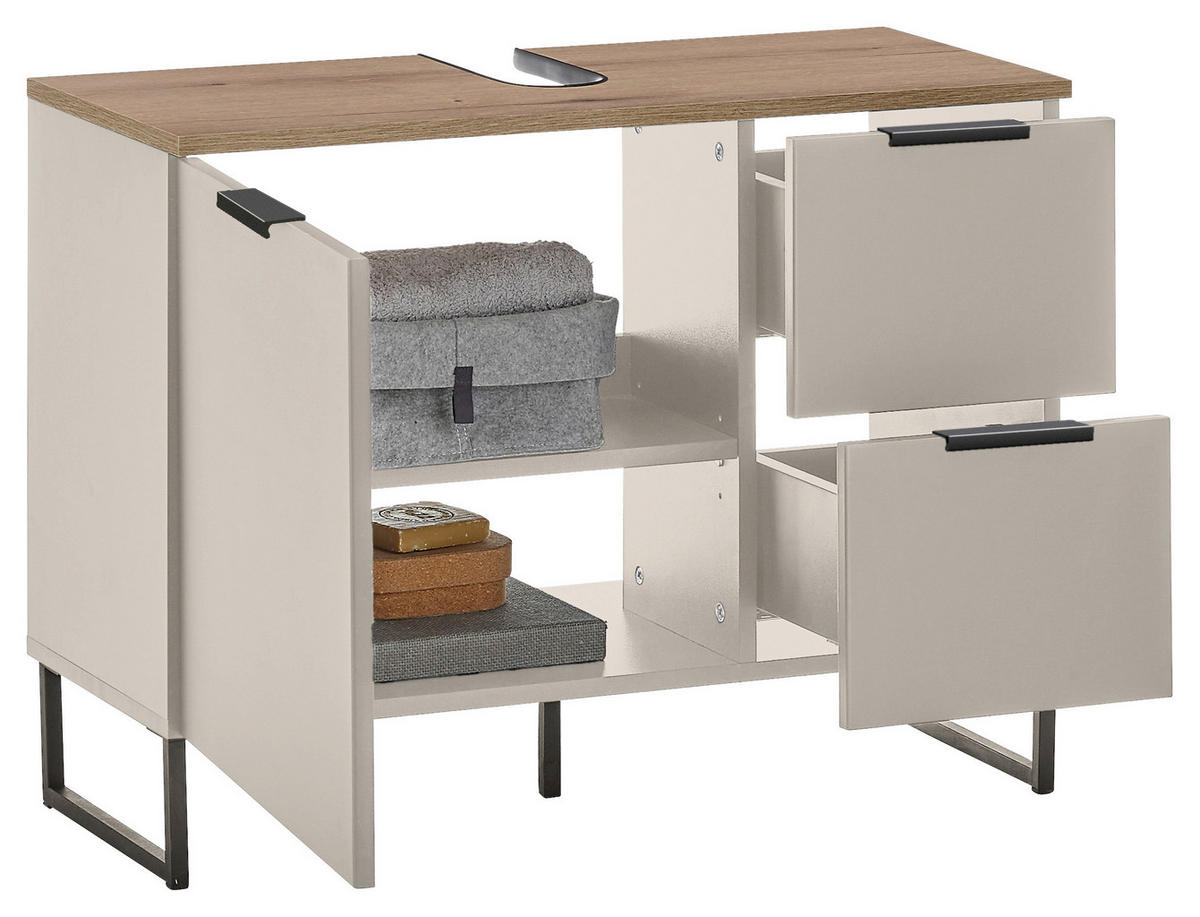 WASCHBECKENUNTERSCHRANK 80/60/35 cm  - Kaschmir/Eichefarben, KONVENTIONELL, Holzwerkstoff/Metall (80/60/35cm) - home24