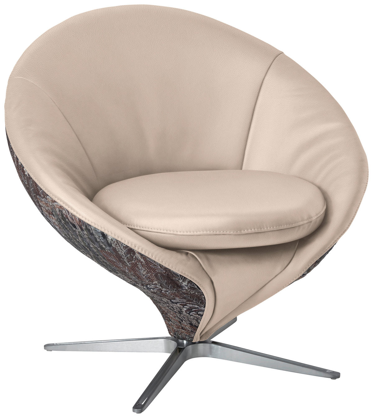 SESSEL in Jacquard Kombination Echtleder/Stoff Creme  - Creme/Nickelfarben, Design, Leder/Textil (84/81/79cm) - Koinor