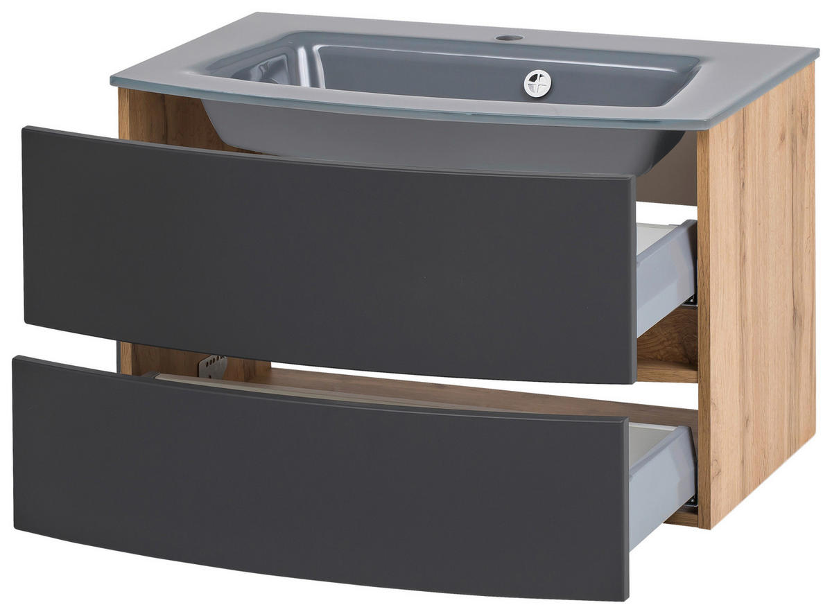 SKRINKA S UMÝVADLOM, sivá, farba duba, 80 cm - sivá/farba duba, Konventionell, kompozitné drevo/sklo (80cm) - Held