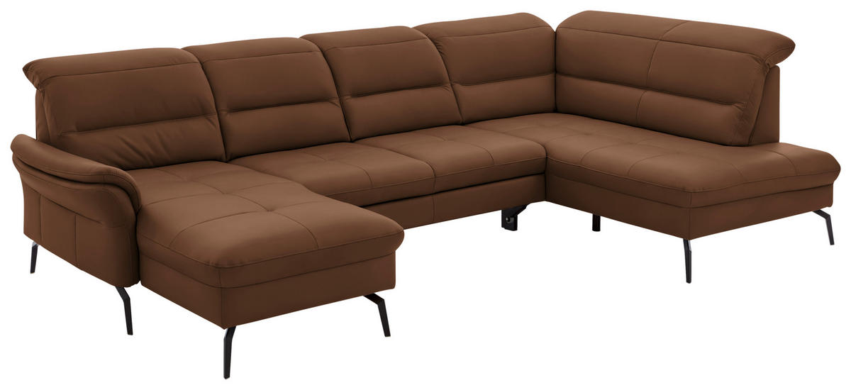 WOHNLANDSCHAFT in Echtleder Braun  - Schwarz/Braun, Design, Leder/Metall (181/336/206cm) - Beldomo Speed