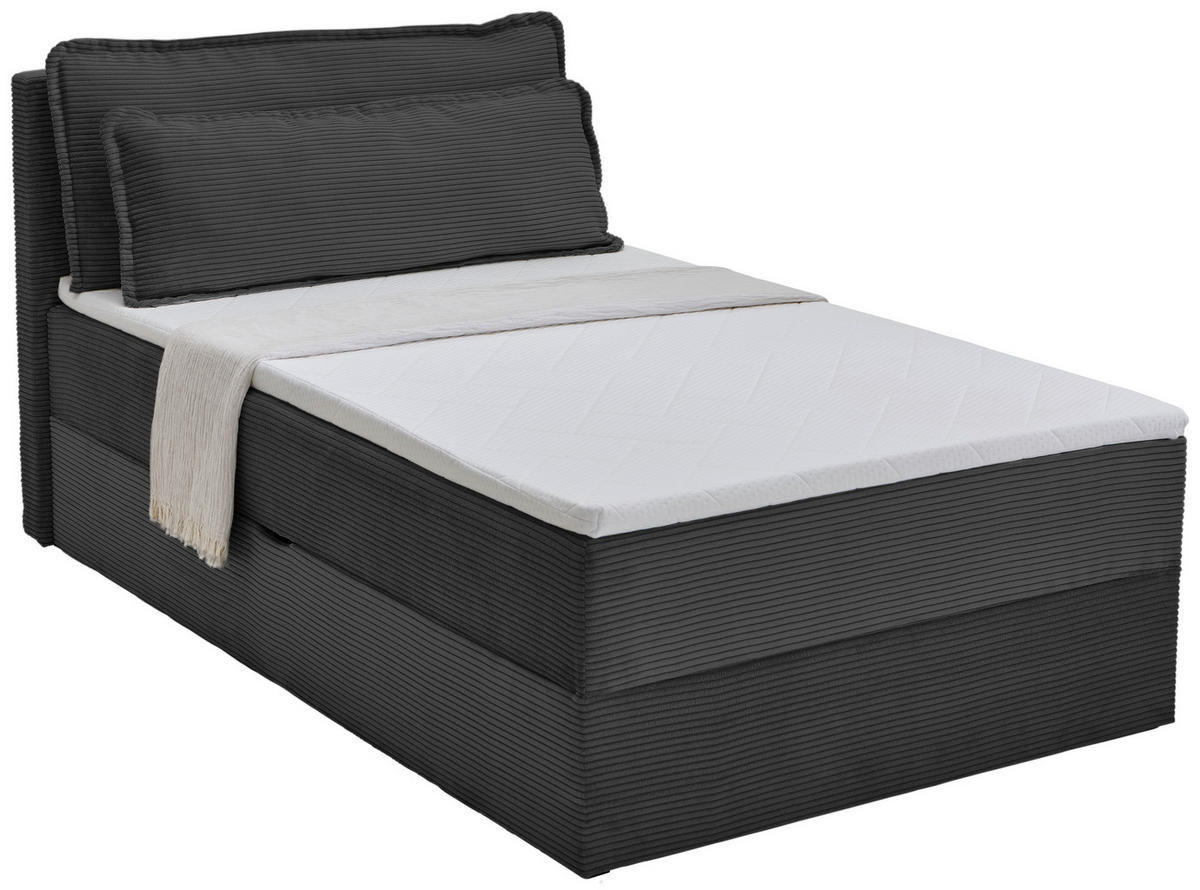 BOXBETT 120/200 cm,  in Anthrazit, Kissen, Bettkasten, Topper, H3 = fest  - Anthrazit/Schwarz, Design, Kunststoff/Textil (120/200cm) - Chameo