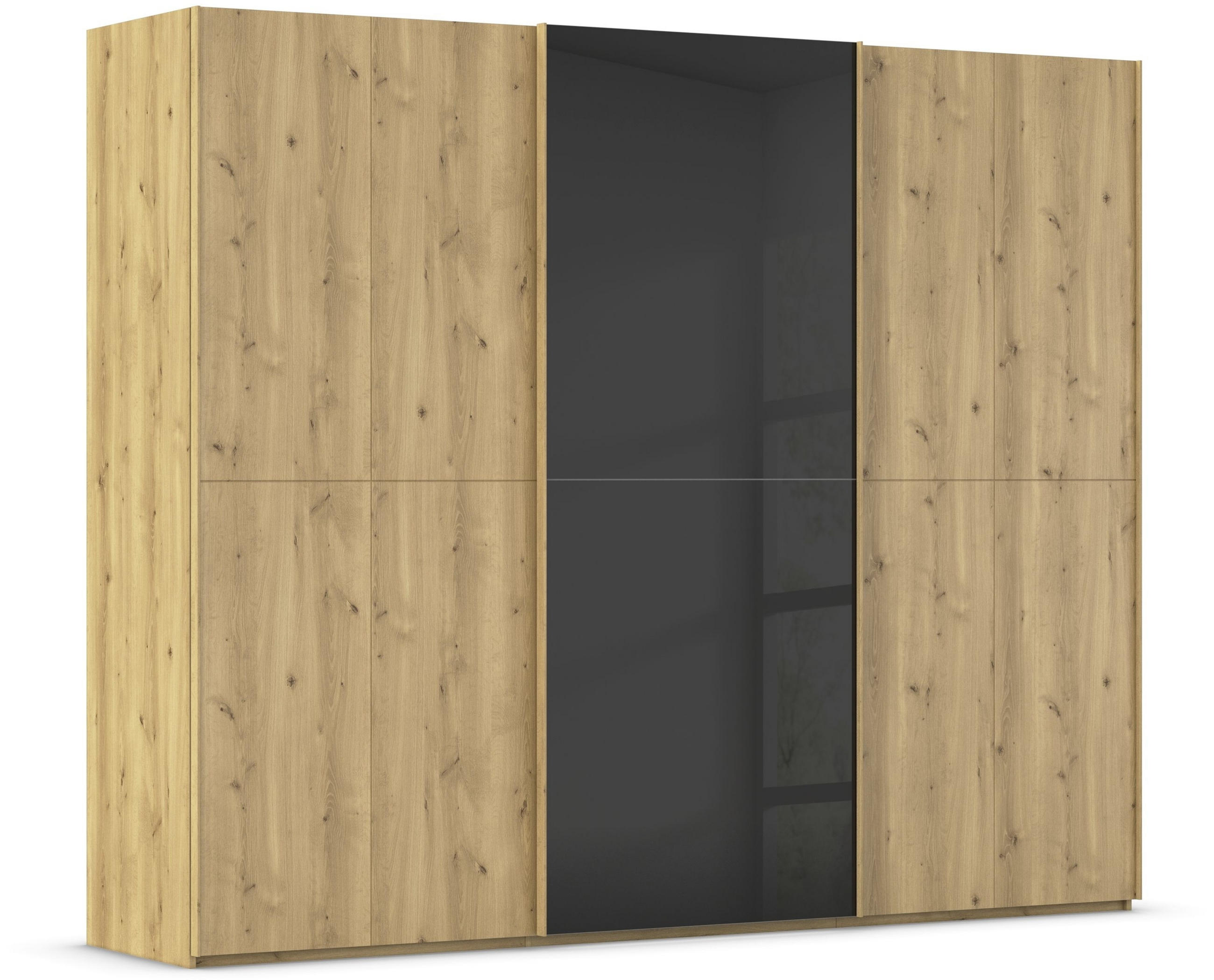 SCHWEBETÜRENSCHRANK 270/223/68 cm 3-türig Schwarz, Eichefarben  - Eichefarben/Schwarz, Design, Glas/Holz (270/223/68cm) - Novel